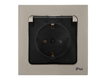 Розетка 1-ая с з/к крышкой прозрачн (скрытая, с/з, брызг. защ.) песочн, Astrum, BYLECTRICA