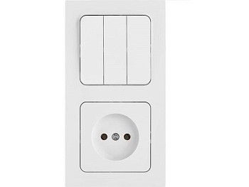 Блок выкл. 3 клав. + розетка (скрытая, б/з) белая, Astrum, BYLECTRICA