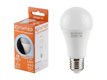 Лампа светодиодная A60 СТАНДАРТ 15 Вт 170-240В E27 4000К ЮПИТЕР