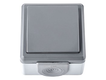 Выключатель 1 клав. (открытый, 10А, струезащ.) серый, Пралеска Аква, BYLECTRICA