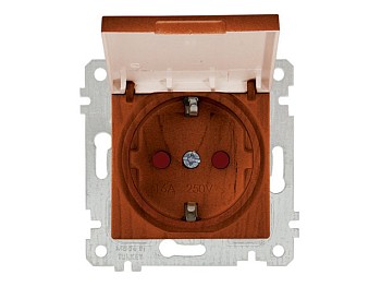 Розетка 1-ая (скрытая, без рамки, с/з, шторки,с крышкой) вишня, RITA, MUTLUSAN