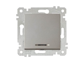 Выключатель 1-клав. (с подсветкой, скрытый, без рамки, винт. зажим) титан, RITA, MUTLUSAN