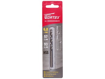 Сверло по металлу ц/х 6.0х57х93 мм HSS WORTEX