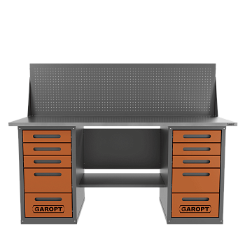 Верстак двухтумбовый 5 ящиков /5 ящиков с экраном Garopt оранжевый 1800*700