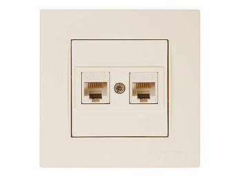 Розетка компьютерная 2xRJ45 (Cat5e, скрытая) кремовая, RITA, MUTLUSAN