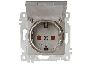 Розетка 1-ая (скрытая, без рамки, с/з, шторки, с крышкой) титан, RITA, MUTLUSAN