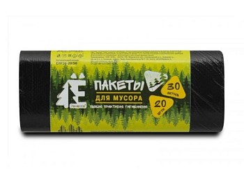 Мешки для мусора, 30 л, 20 шт, "Е-Ромашка", черные, РОМАШКА