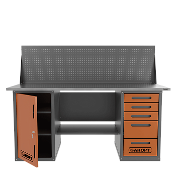 Верстак двухтумбовый дверь/5 ящиков с экраном Garopt оранжевый 1800*700