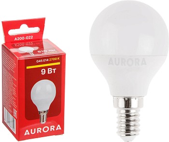 Лампа светодиодная G45 ШАР 9Вт 230В E14 2700K AURORA