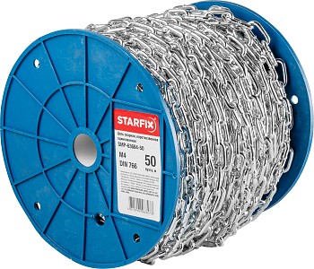 Цепь сварная короткозвенная, оцинк. М4 DIN 766 (бухта 50 м) STARFIX