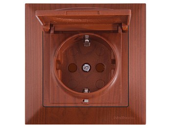 Розетка 1-ая (скрытая, с/з, шторки,с крышкой) вишня, DARIA, MUTLUSAN