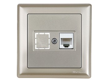 Розетка компьютерная 1xRJ45 (Cat5e, скрытая, с рамкой) титан, DARIA, MUTLUSAN