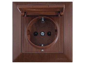 Розетка 1-ая (скрытая, с/з, с крышкой) орех, DARIA, MUTLUSAN