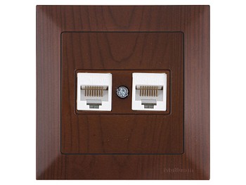 Розетка компьютерная 2xRJ45 (Cat5e, скрытая) орех, DARIA, MUTLUSAN