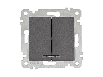 Выключатель 2-клав. (с подсветкой, скрытый, без рамки, винт. зажим) дымчатый, RITA, MUTLUSAN