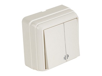 Выключатель 2-клав. (с подсветкой, открытый) кремовый, BRON, MUTLUSAN