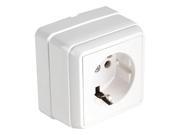 Розетка 1-ая (открытая, с/з, керамика) белая, BRON, MUTLUSAN