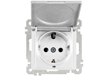 Розетка 1-ая (скрытая, с/з, с крышкой) белая, ELITRA, MUTLUSAN