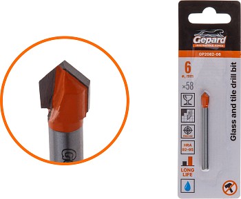 Сверло по кафелю/стеклу  6x58 мм ц/х GEPARD (GP2082-06)
