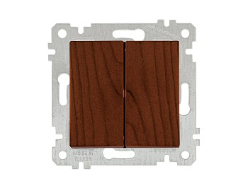 Выключатель 2-клав. (скрытый, без рамки, пруж. зажим) орех, RITA, MUTLUSAN