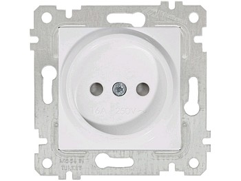 Розетка 1-ая (скрытая, без рамки, б/з, шторки) белая, RITA, MUTLUSAN