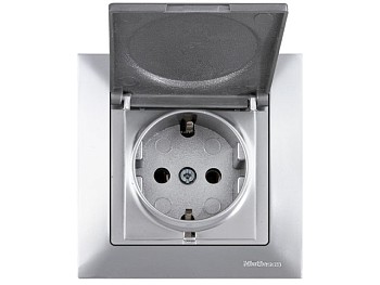 Розетка 1-ая (скрытая, с/з, с крышкой) серебро, DARIA, MUTLUSAN