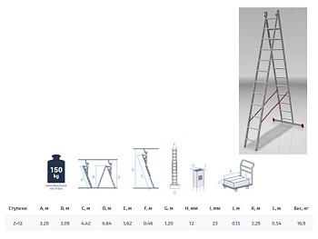 Лестница алюм. 2-х секц. 309/562 2х12 ступ. 16,9 кг NV5220 Новая Высота