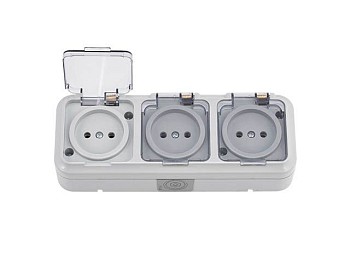 Розетка 3-ая (открытая, б/з, брызг. защ.) серая, Пралеска Аква, Bylectrica