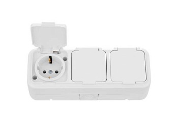 Розетка 3-ая (открытая, с/з, брызг. защ.) белая, Пралеска Аква, Bylectrica