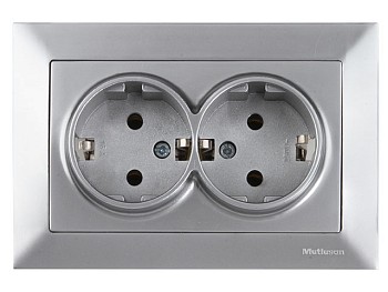 Розетка 2-ая (скрытая, с/з) серебро, DARIA, MUTLUSAN