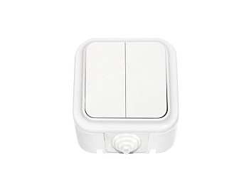 Выключатель 2 клав. (открытый, 6А, брызг. защ.) белый, Пралеска Аква, Bylectrica