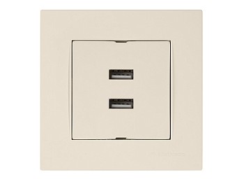 Розетка компьютерная 2хUSB (скрытая, горизонт.) кремовая, RITA, MUTLUSAN