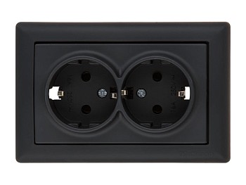 Розетка 2-ая (скрытая, с/з) черная, DARIA, MUTLUSAN